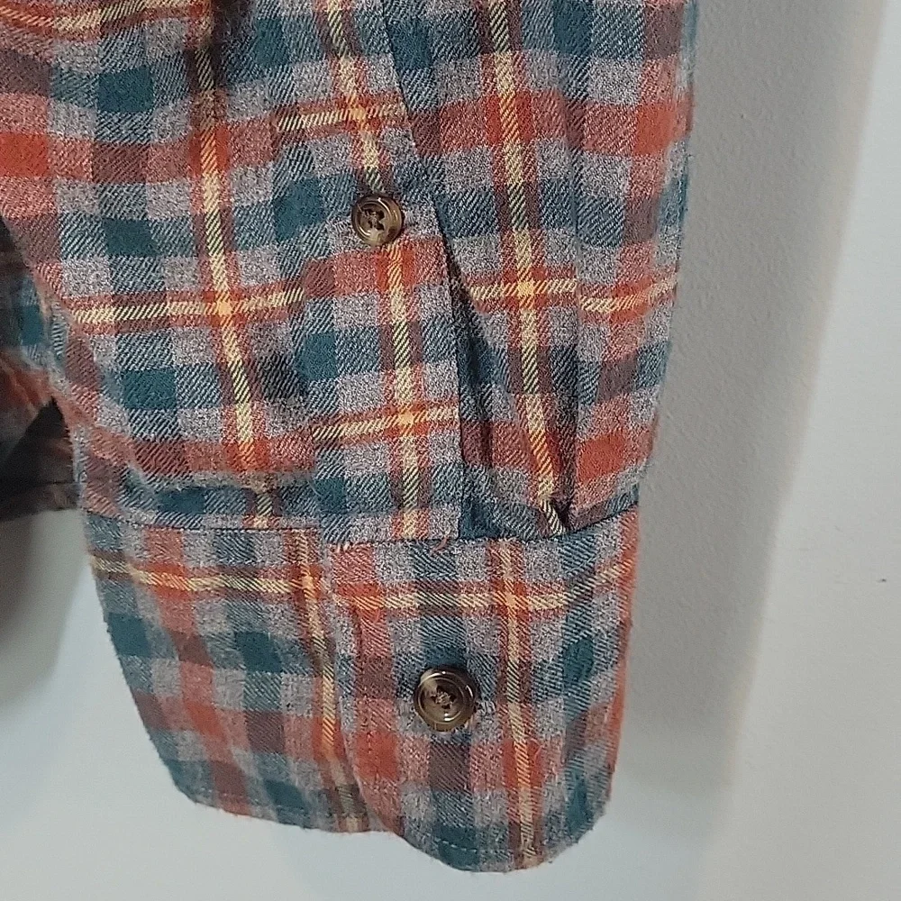AB470 J. Crew plaid flannel button down men's shirt orange gray XXL